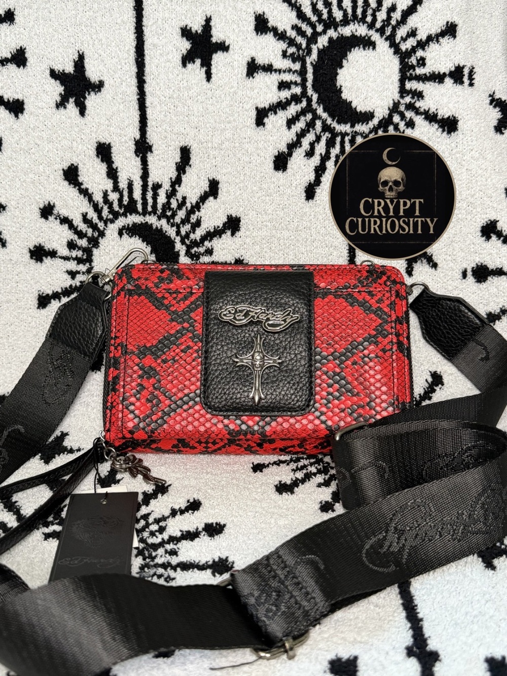 Ed Hardy Red Snakeskin Crossbody Bag